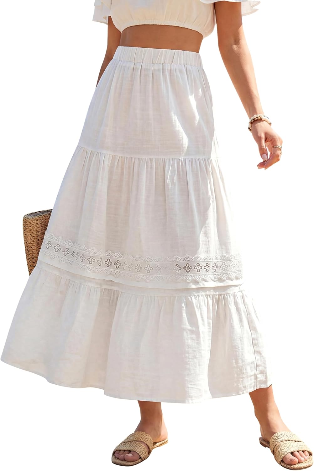 Gonna Jelly Donna – Gonna Maxi Boho con Dettagli in Pizzo e Tasche