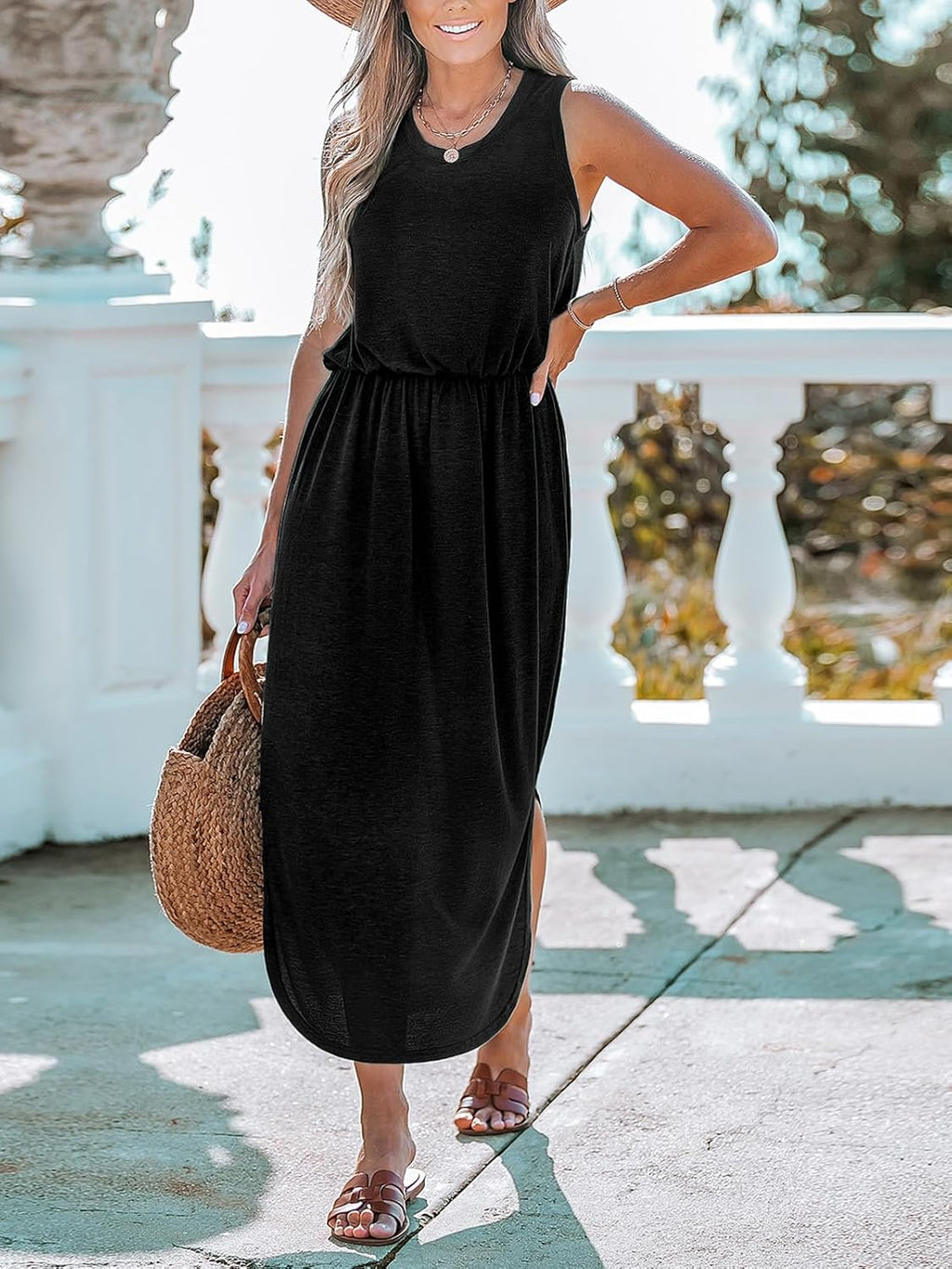 Camilla Robe Maxi de Plage Femme – Robe Élégante avec Fente et Taille Élastiquée
