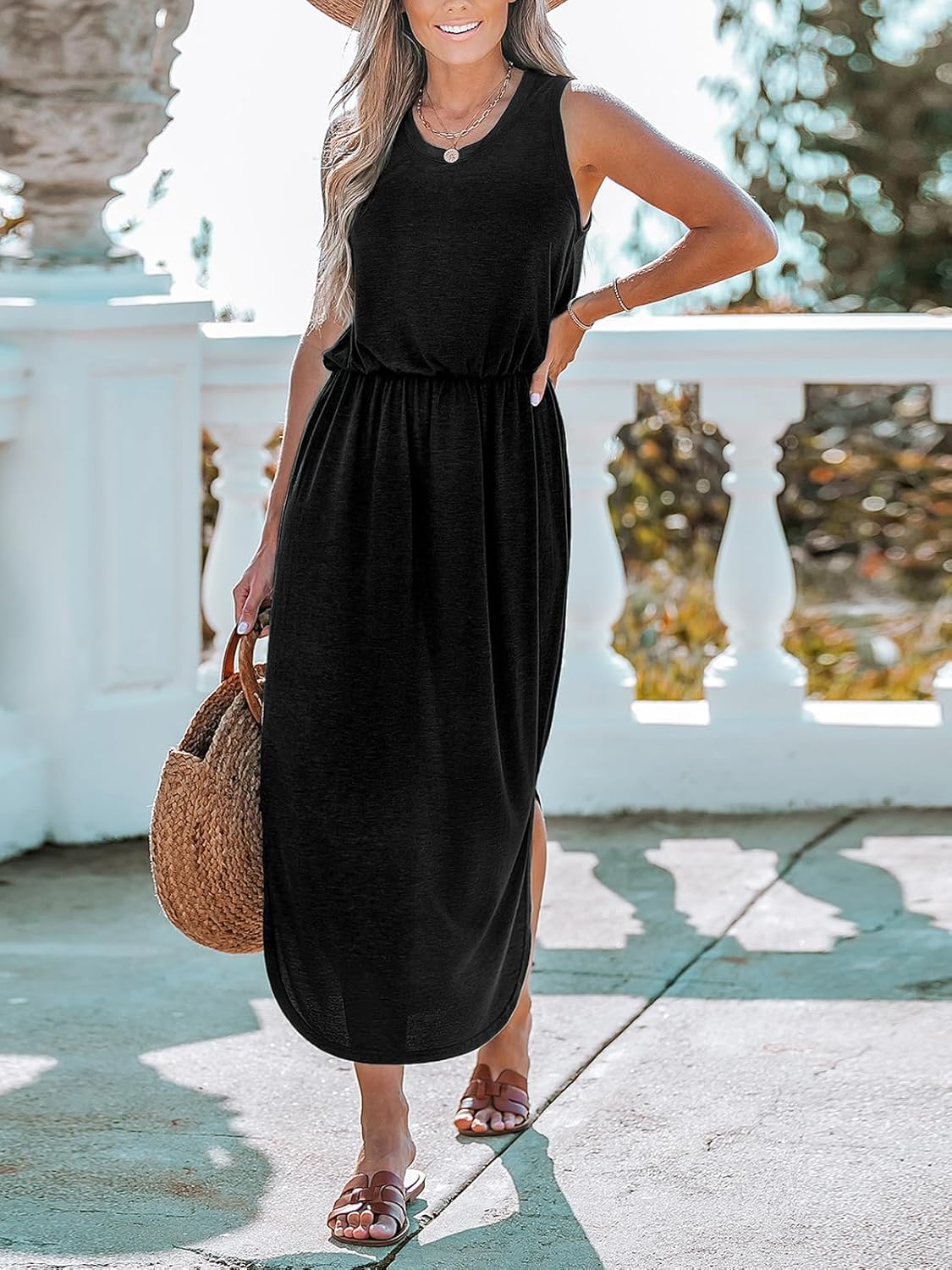 Camilla Robe Maxi de Plage Femme – Robe Élégante avec Fente et Taille Élastiquée