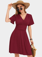 Aileen Abito Estivo Femme – Robe avec Col en V, Manches à Volants et Poches
