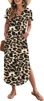 Francesca Robe Maxi Femme – Col en V, Fente Latérale, Poches, Robe Décontractée