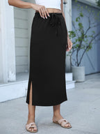 Jessa Jupe Maxi Femme – Jupe Longue Casual Chic avec Taille Réglable et Fentes Latérales