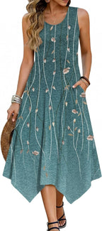 Robe midi bohème pour femme Mara – Florale, ourlet asymétrique, poches d'été