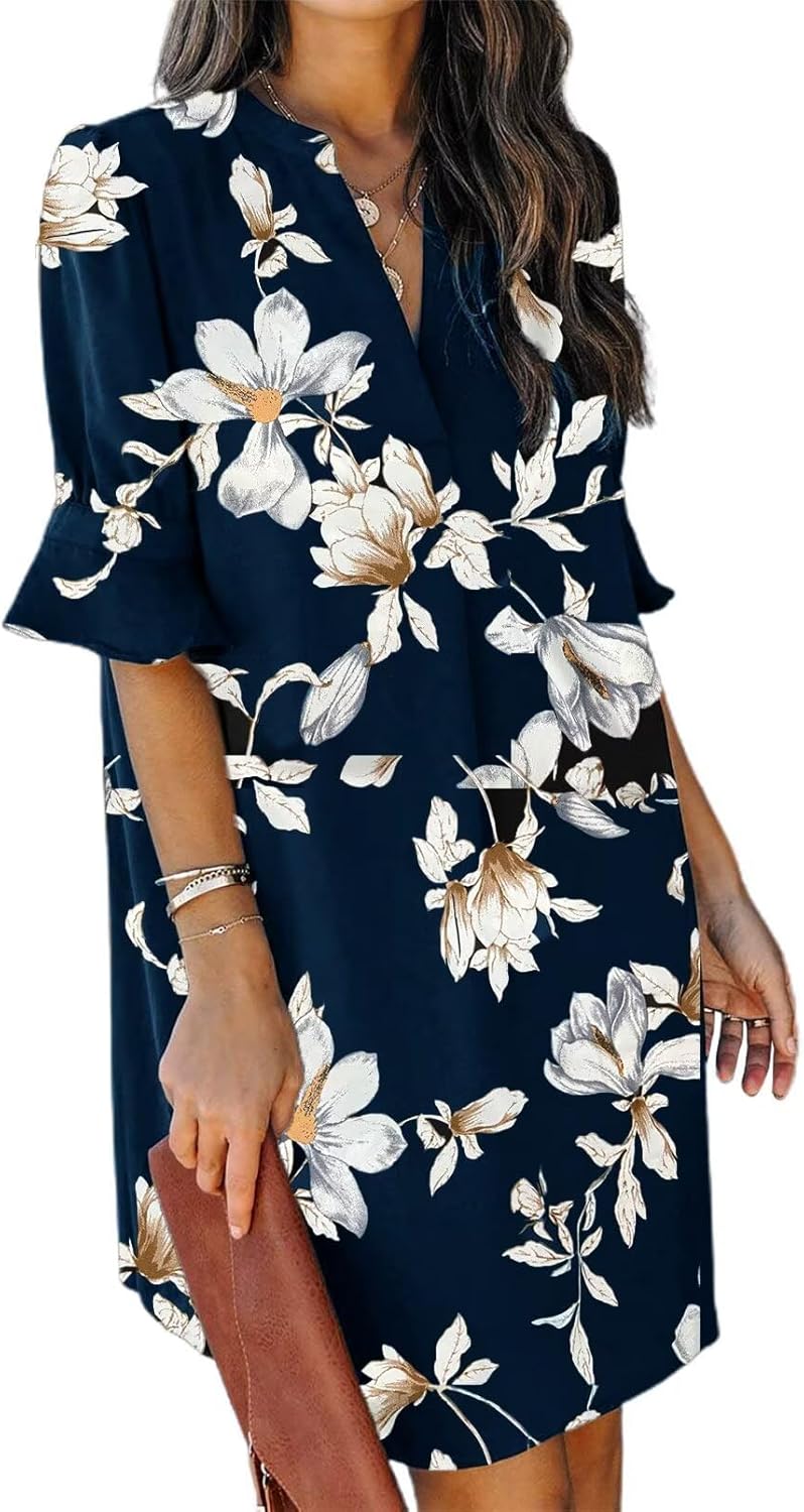 Chiara Vestito Donna Estivo – Scollo V con Volant, Floreale, Taglio Morbido Casual