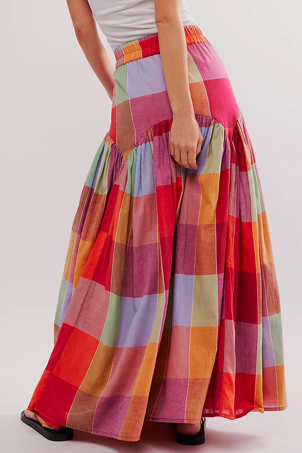 Clara Jupe Maxi Femme à Carreaux Multicolores – Jupe Longue Fluide Taille Haute