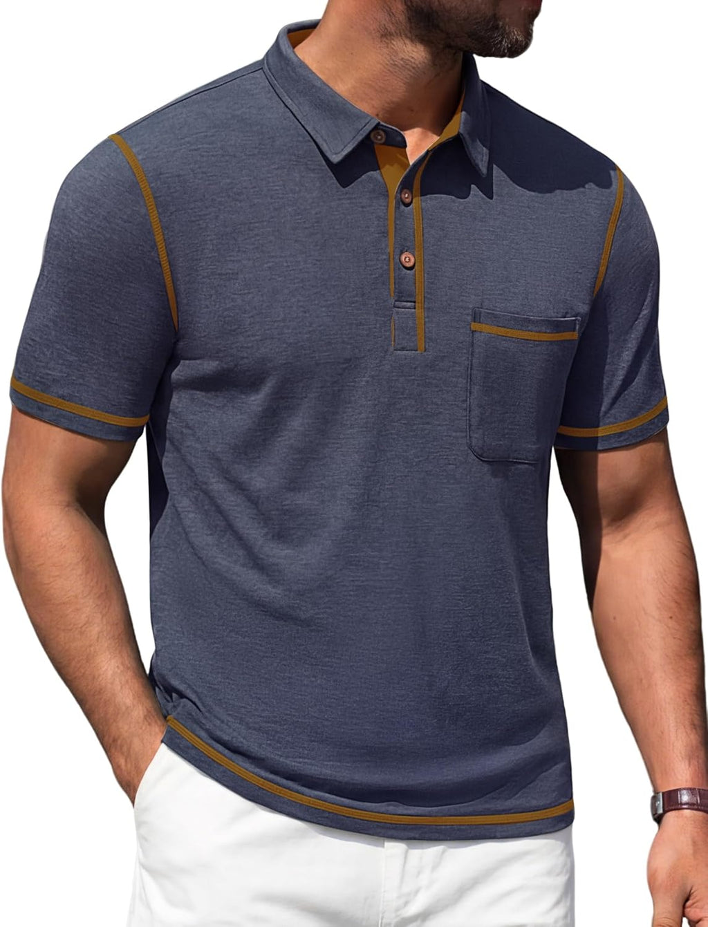 Polo homme Andrea avec poche – Polo décontractée élégante en coton léger