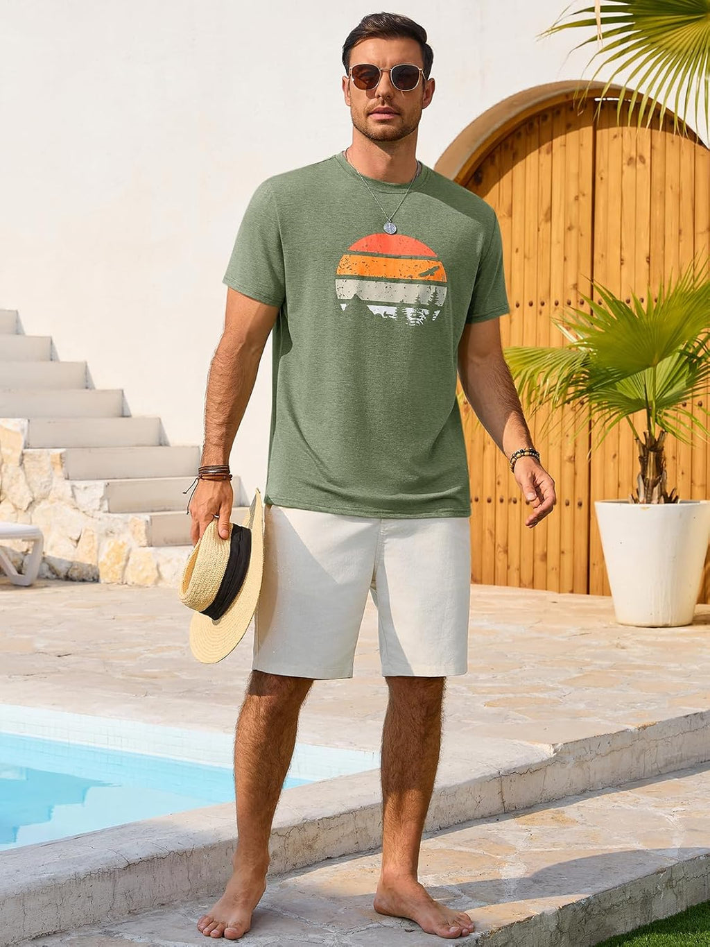 T-shirt d'été Mario pour homme – T-shirt graphique vintage avec impression coucher de soleil