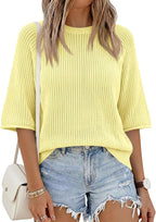 Chiara Camiseta Mujer – Top de Crochet de Verano, Mangas Cortas, Cuello Redondo Casual