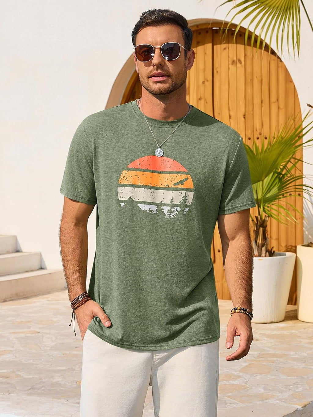 T-shirt d'été Mario pour homme – T-shirt graphique vintage avec impression coucher de soleil
