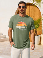 T-shirt d'été Mario pour homme – T-shirt graphique vintage avec impression coucher de soleil