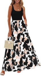 Giulia Robe Femme Maxi Florale – Col U, Sans Manches, Ligne A, Poches Estivale
