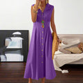 Aurora Robe Femme – Robe Longue Lin Coton, Sans Manches, Boutons