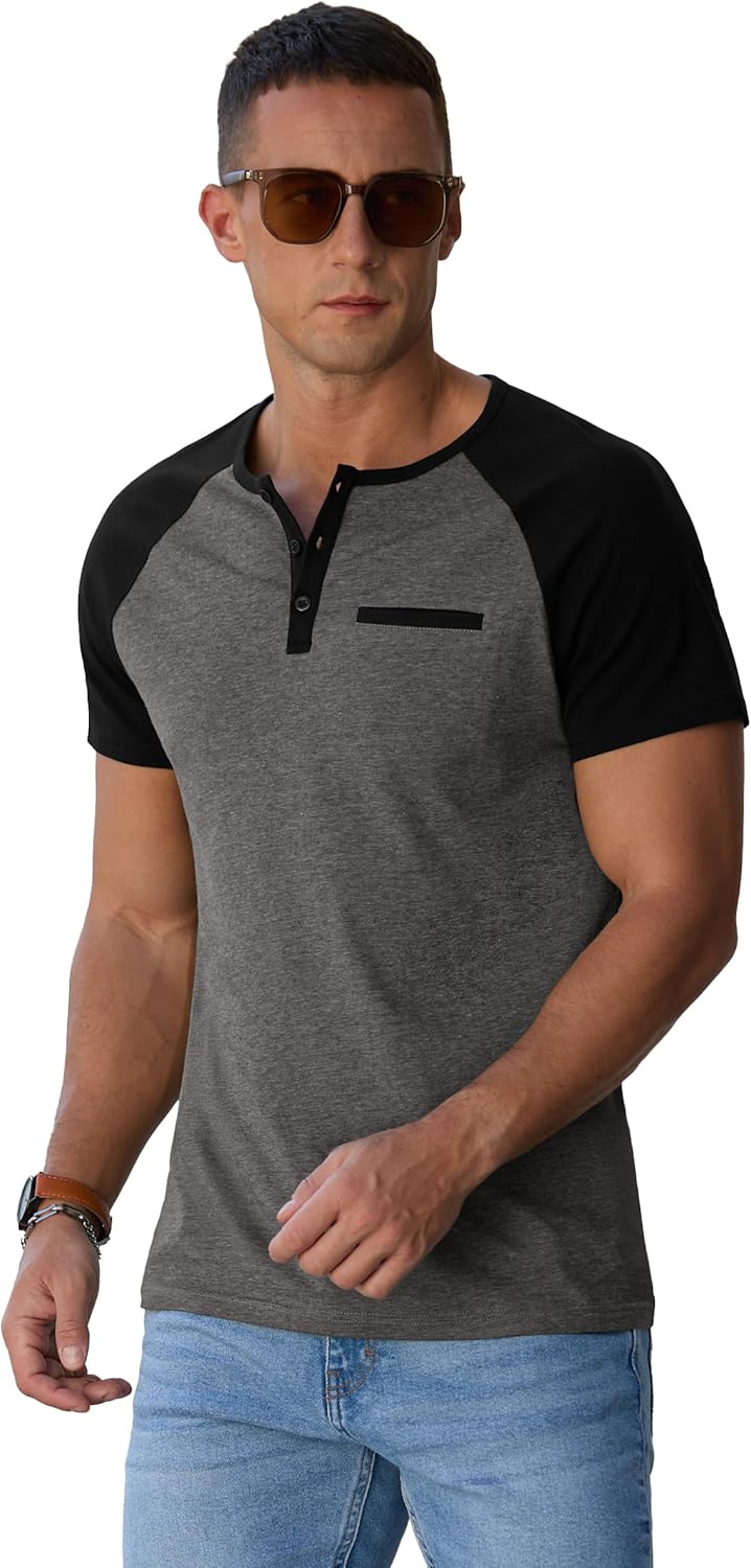 Camiseta Henley para Hombre Marco – Camiseta de Algodón con Botones y Bolsillo