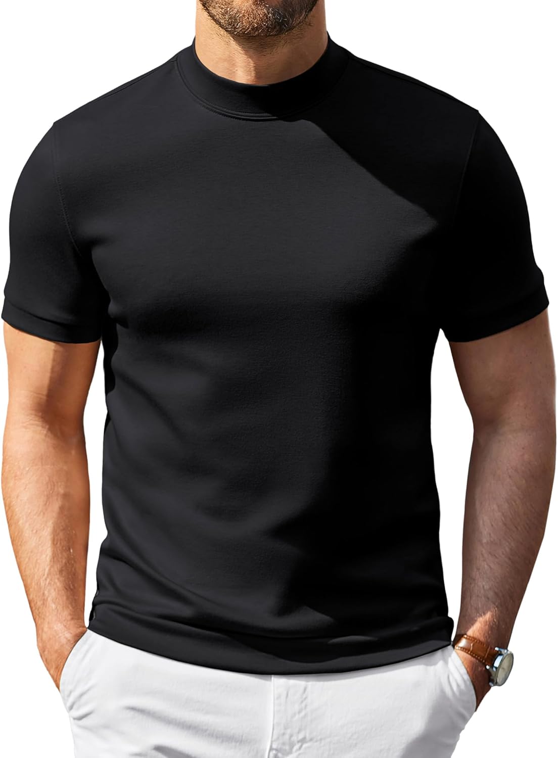 Matteo Maglia col montant pour homme – T-shirt élégant extensible à manches courtes