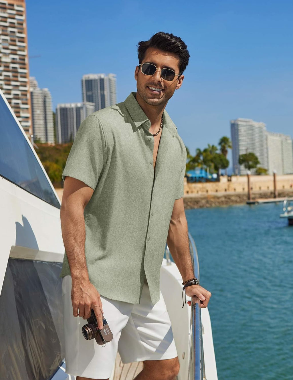 Chemise d'été pour homme Lorenzo – Chemise décontractée à manches courtes effet lin