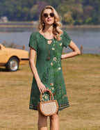 Vestido Midi Floral para Mujer Hanna – Mangas Cortas, Corte A, Bolsillos, Casual de Verano