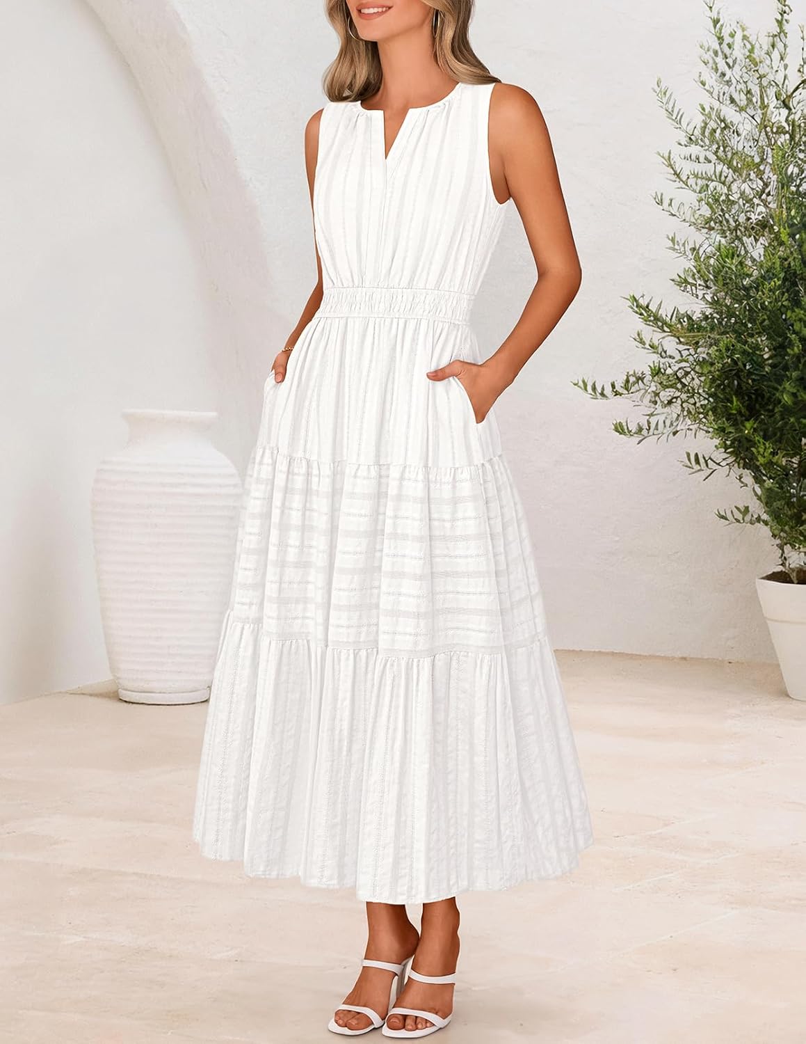 Vestido Maxi Boho para Mujer Alessia – Escote en V, Algodón, Corte A, Bolsillos, Veraniego