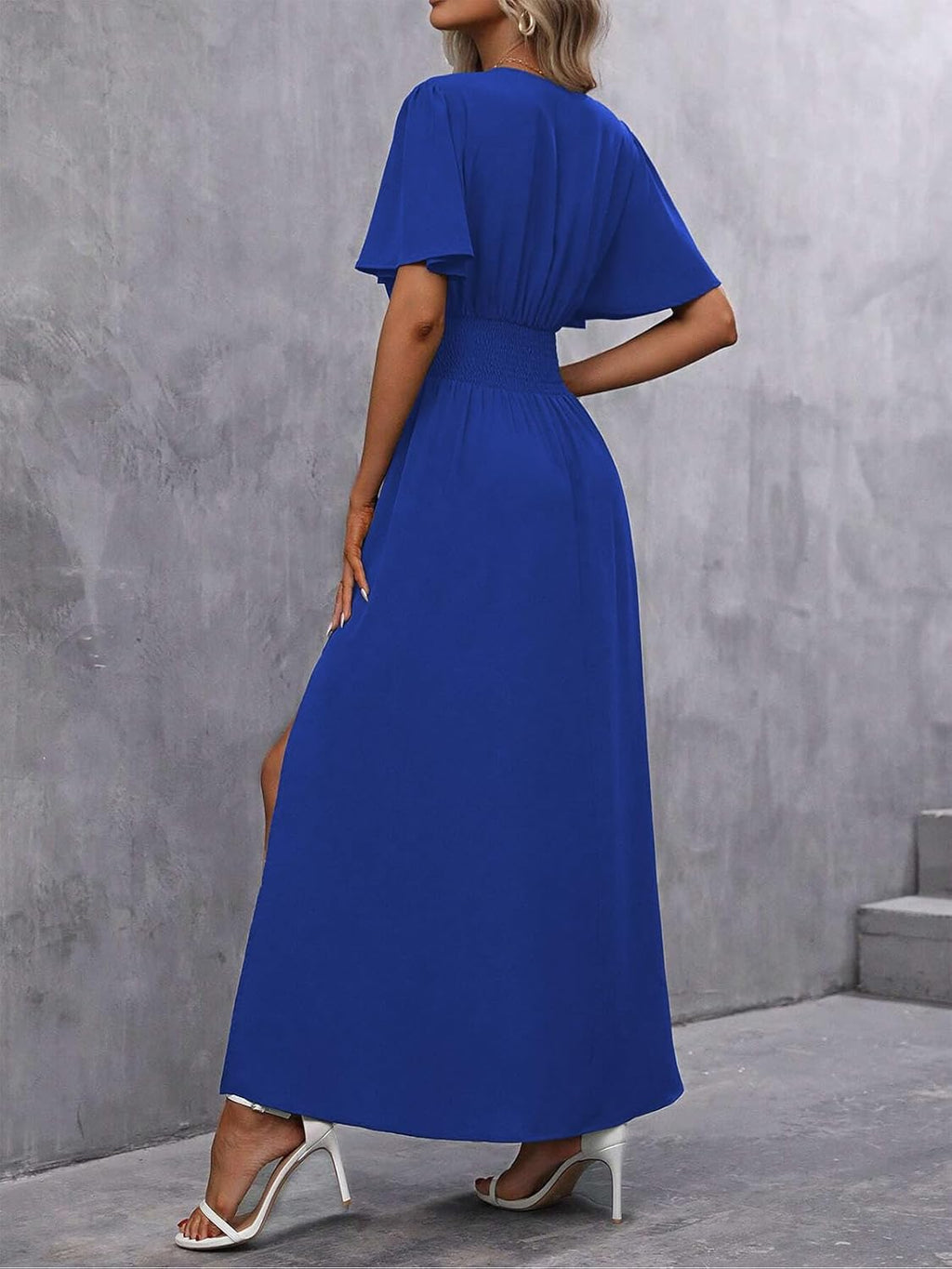 Elena Vestido Elegante para Mujer – Vestido Maxi Plisado con Escote en V y Aberturas