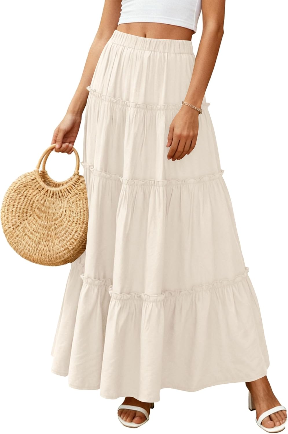 Jupe Layza Donna Maxi – Jupe Longue Bohème à Volants avec Taille Haute Élastiquée
