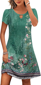 Vestido Midi Floral para Mujer Hanna – Mangas Cortas, Corte A, Bolsillos, Casual de Verano