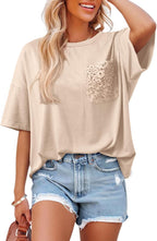 T-shirt Giulia Femme – Oversize avec Poche en Dentelle, Manches Courtes Décontractées d'Été