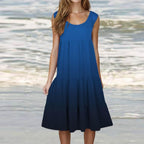 Robe midi bohème pour femme Marta – Robe d'été plissée sans manches grande taille