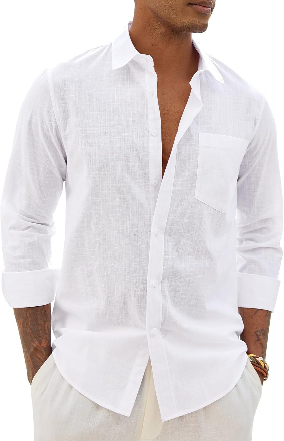 Chemise Mauro en coton et lin pour homme – Chemise décontractée d'été avec poches