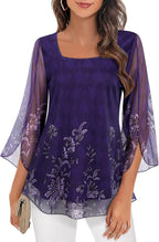 Giada Blouse Femme – Col Carré, Manches 3/4 Volants, Tunique Chiffon Élégante