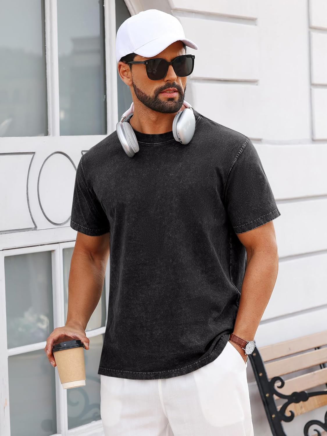 T-shirt vintage pour homme Ben – T-shirt en coton 100 % effet délavé acide