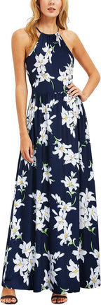 Valentina Robe Maxi Florale pour Femme – Robe Élégante Dos Nu d'Été pour la Plage