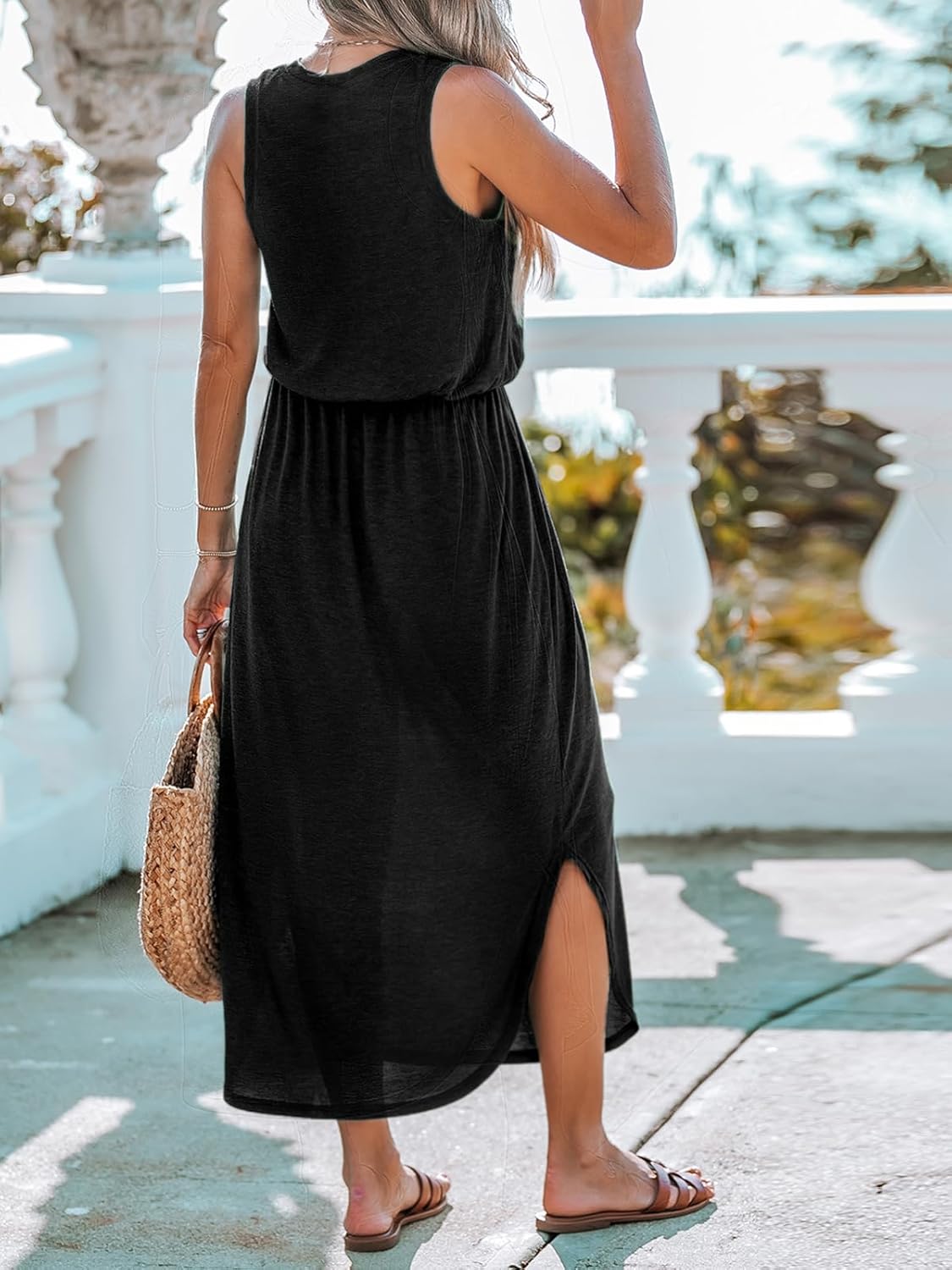 Camilla Robe Maxi de Plage Femme – Robe Élégante avec Fente et Taille Élastiquée