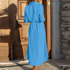 Sadie Robe en Lin Femme – Robe Midi Décontractée Élégante avec Boutons et Manches Longues