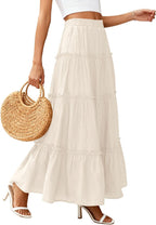 Jupe Layza Donna Maxi – Jupe Longue Bohème à Volants avec Taille Haute Élastiquée