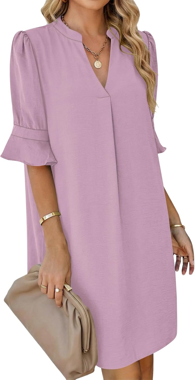 Skylar Robe Femme – Robe Chemise Col V, Poches, Ligne A Décontractée Élégante