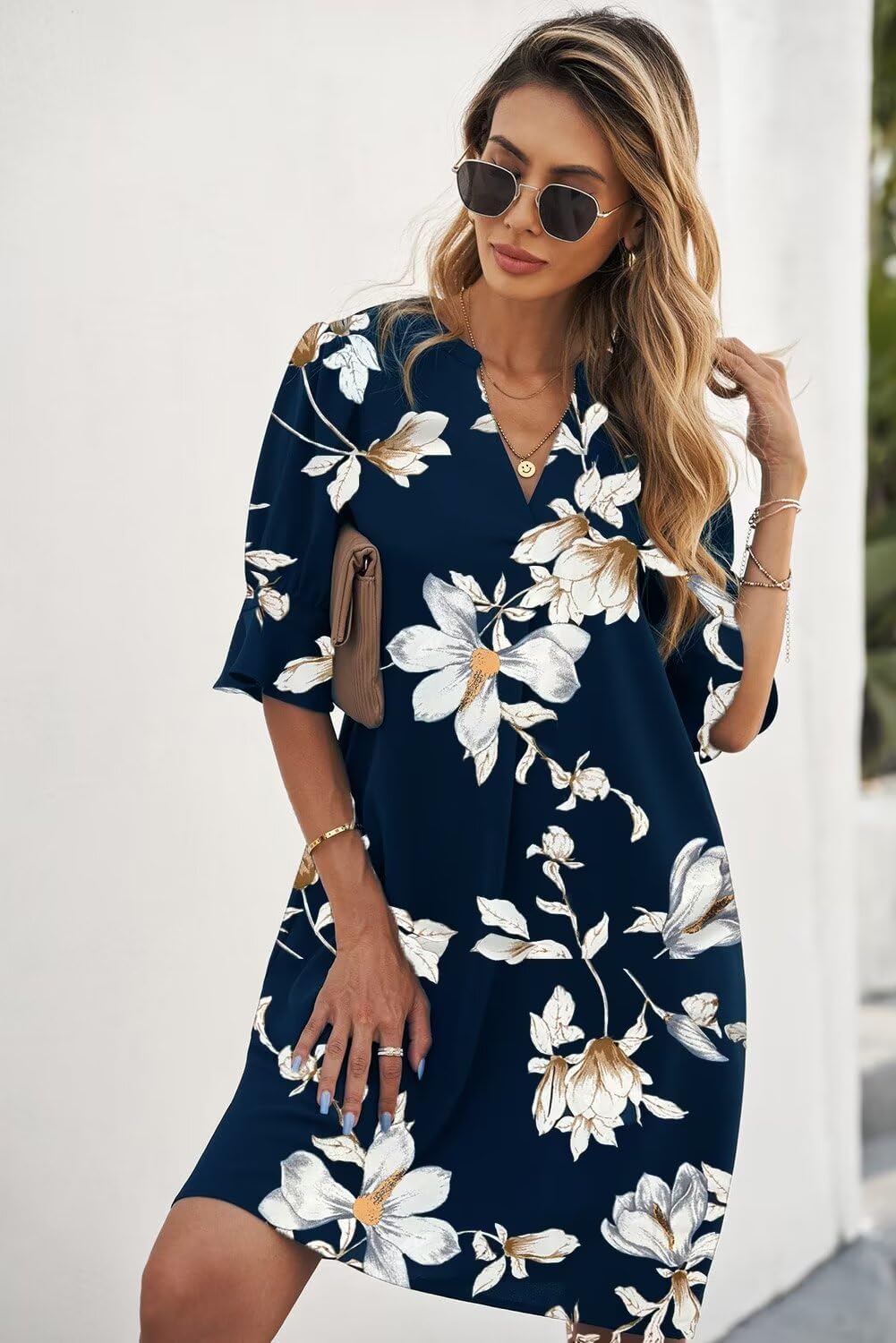 Chiara Vestito Donna Estivo – Scollo V con Volant, Floreale, Taglio Morbido Casual