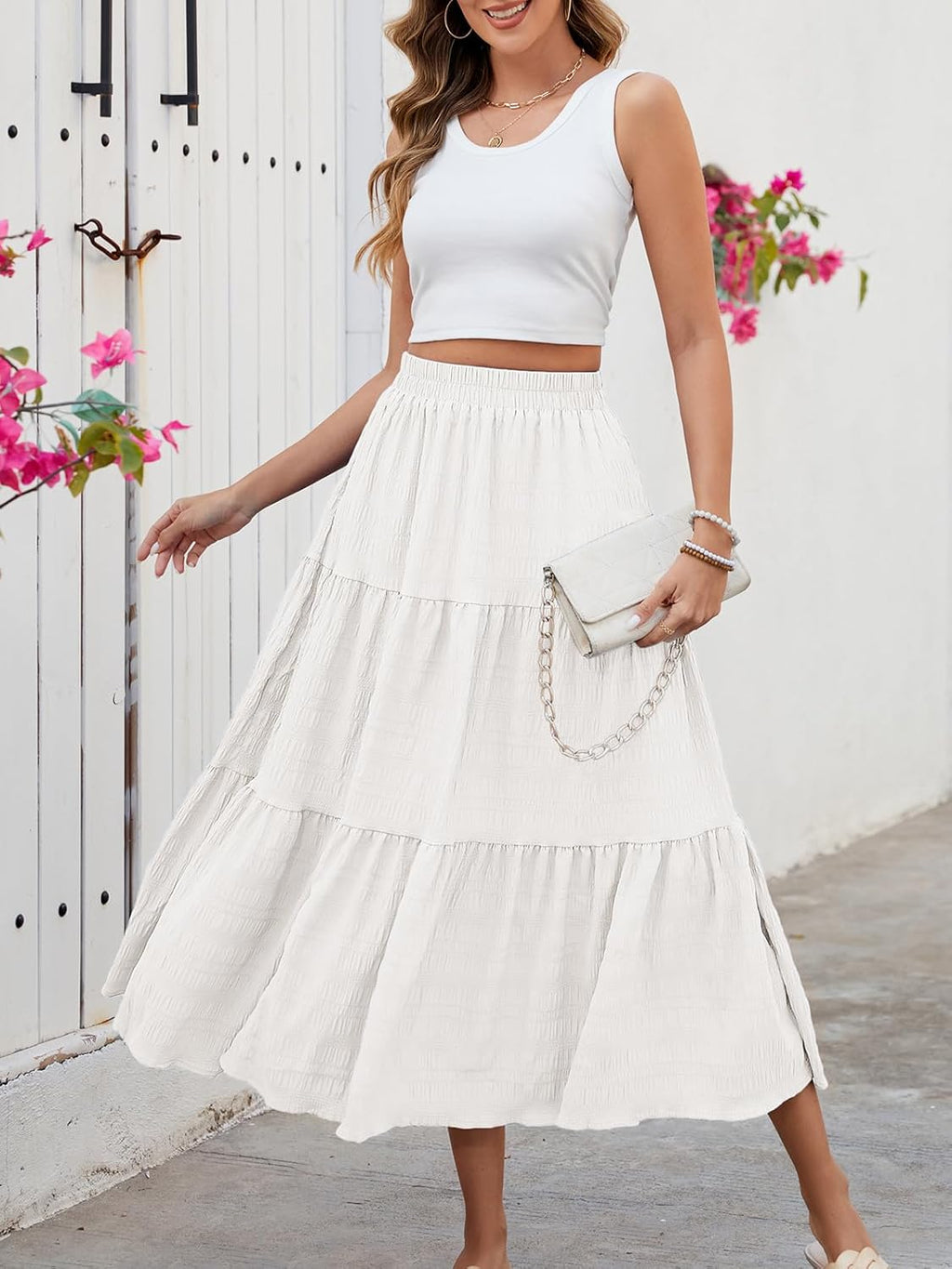 Giulia Falda Maxi para Mujer con Volantes – Falda Larga Elegante con Bolsillos y Cintura Elástica