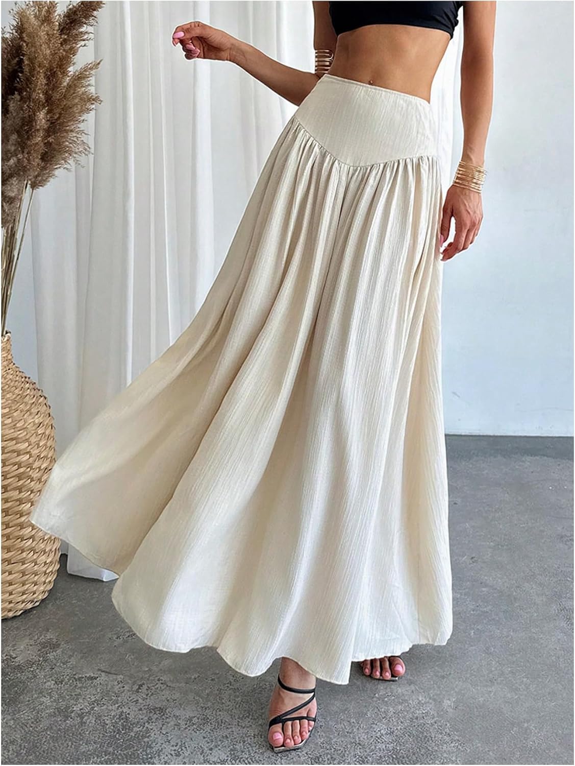 Falda Milania Donna – Falda Maxi Plisada Elegante de Cintura Alta