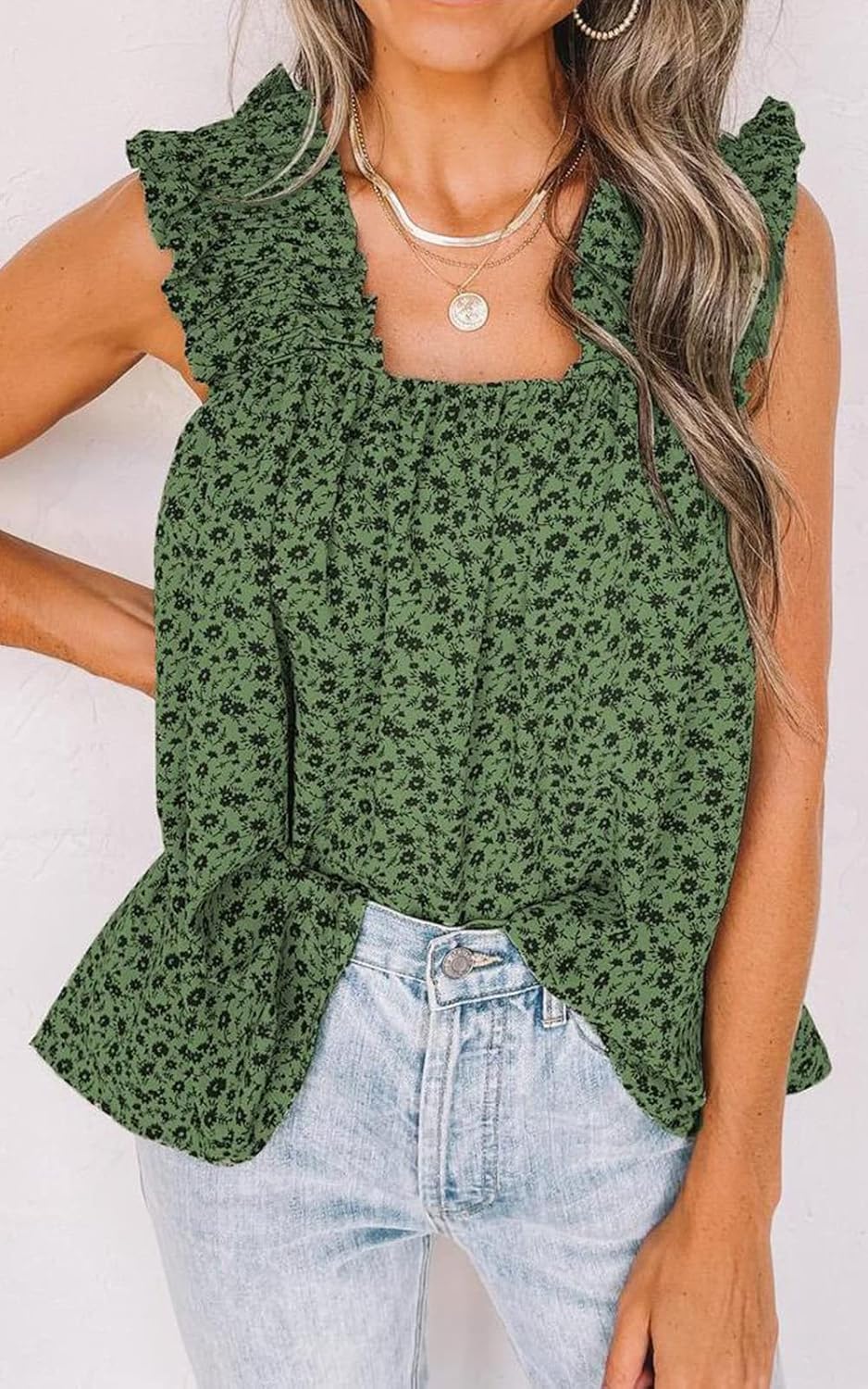 Bianca Canotta Donna – Top Floreale Boho, Spalline Arricciate, Senza Maniche