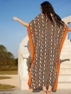 Amina Caftano Femme – Robe Longue Bohème, Imprimé Ethnique, Décolleté en V Profond