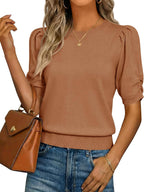 Elisa Pull Femme – Top en Maille avec Manches Bouffantes, Décontracté Élégant