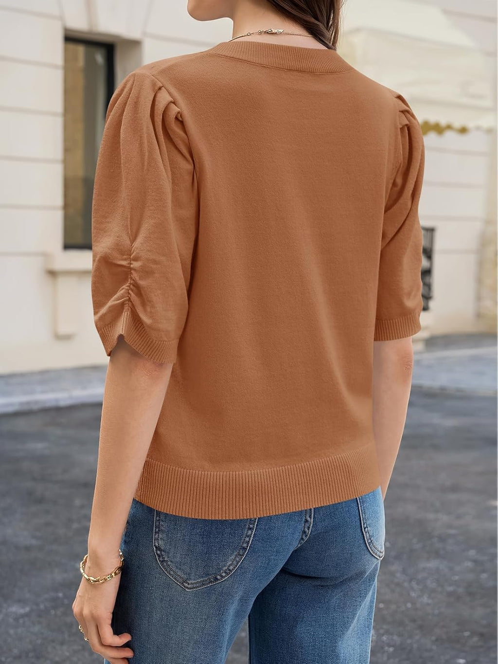 Elisa Pull Femme – Top en Maille avec Manches Bouffantes, Décontracté Élégant