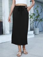 Jessa Jupe Maxi Femme – Jupe Longue Casual Chic avec Taille Réglable et Fentes Latérales