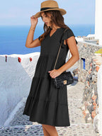 Francesca Robe Midi Femme – Col en V, Manches Volantées, Boho Ligne A Estivale