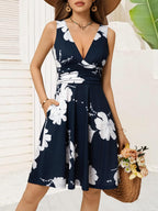 Marriane Robe Femme Florale – Col en V Profond, Sans Manches, Poches Été