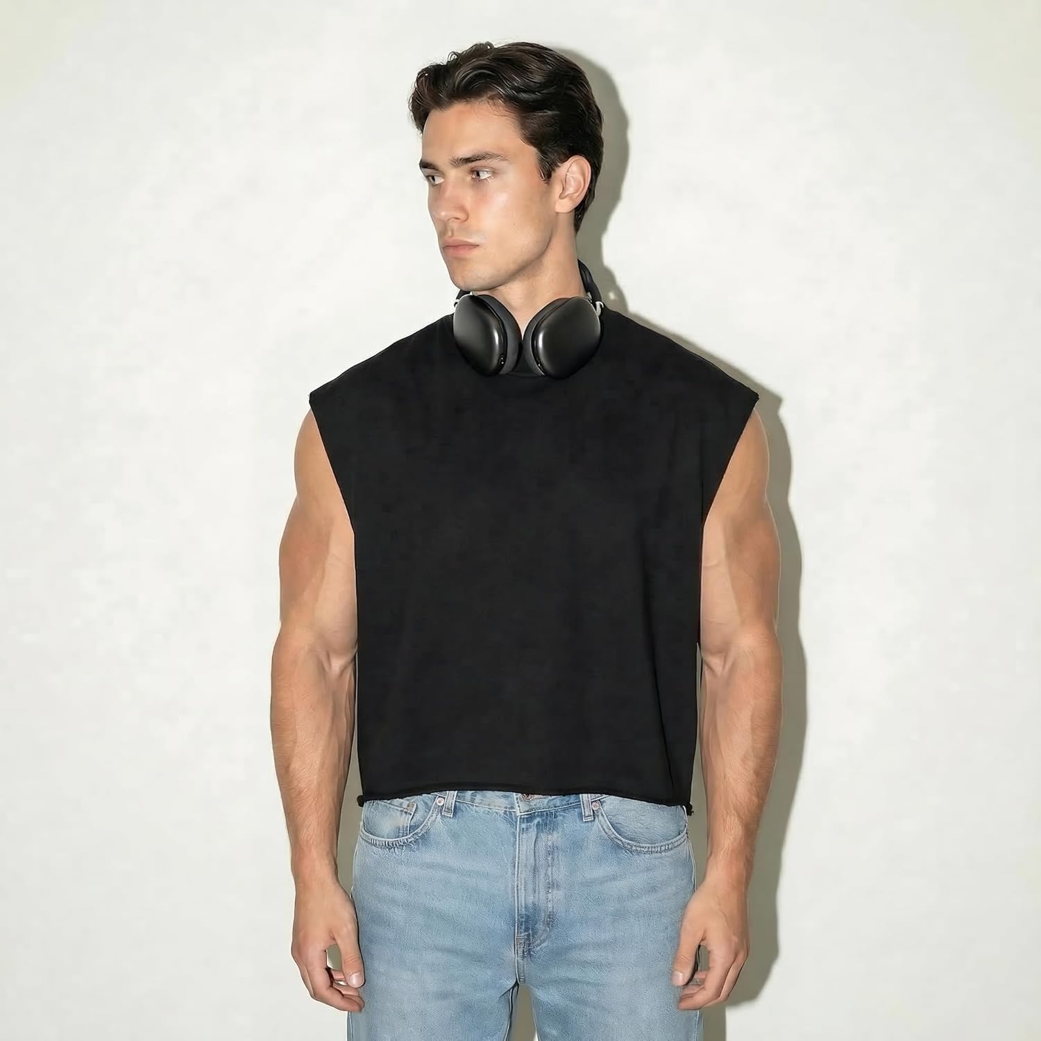 Luca Canotta Oversize Hombre – Top Streetwear Crop Ajustado en French Terry Pesado
