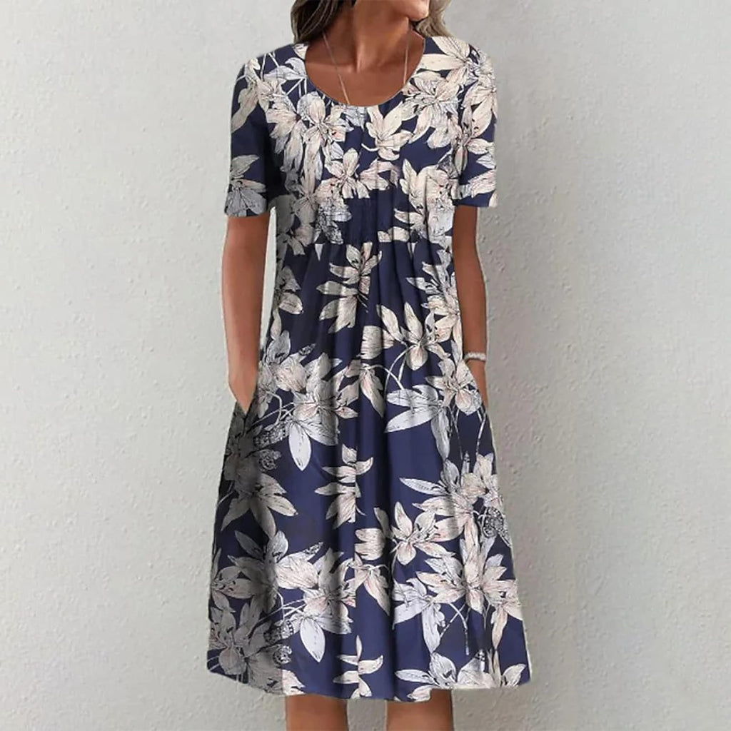 Elena Robe Femme – Robe d'été Mini Bohème, Florale, Poches, Décontractée Plage