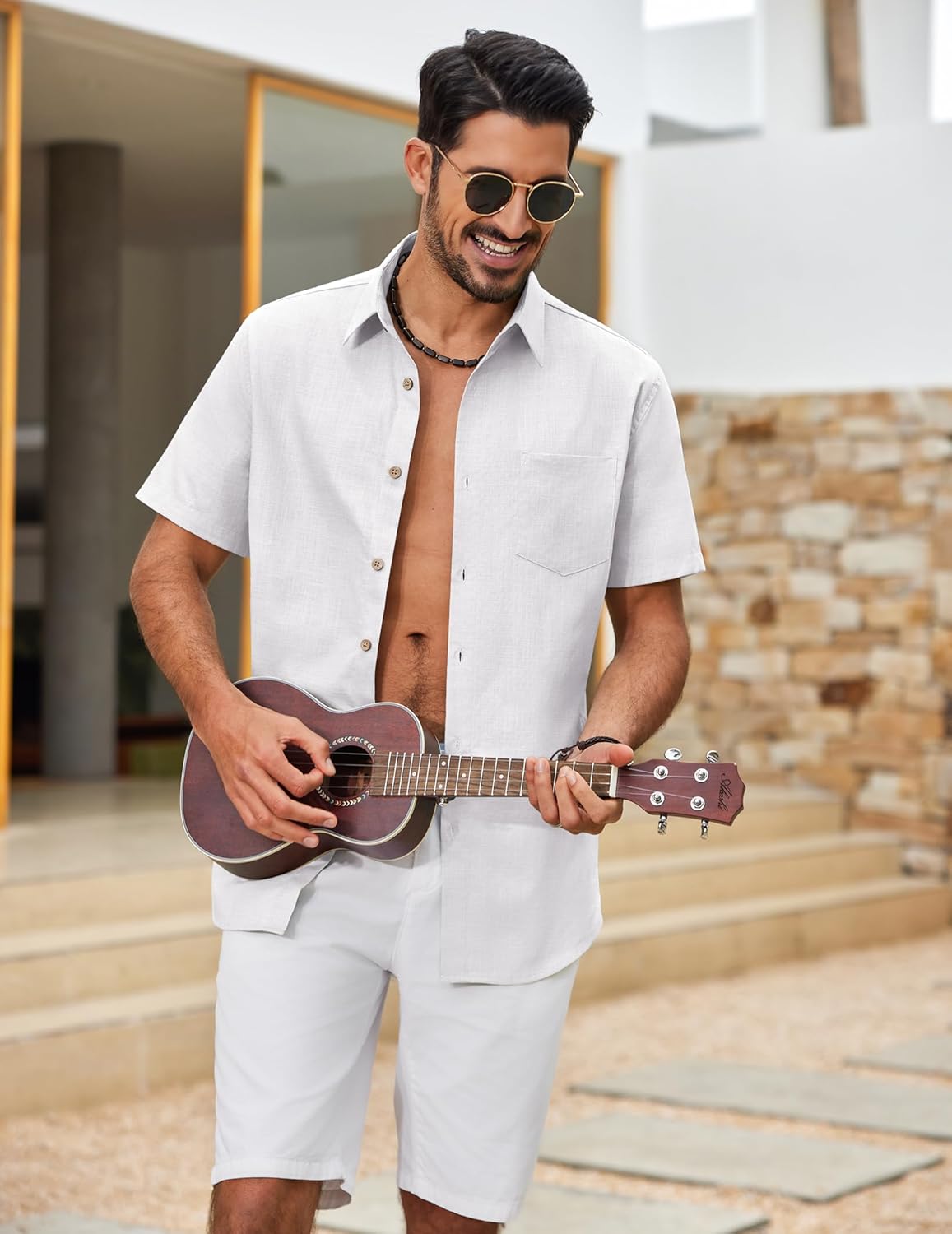 Damian Chemise d'été pour homme – Chemise en coton texturé avec poche poitrine et boutons