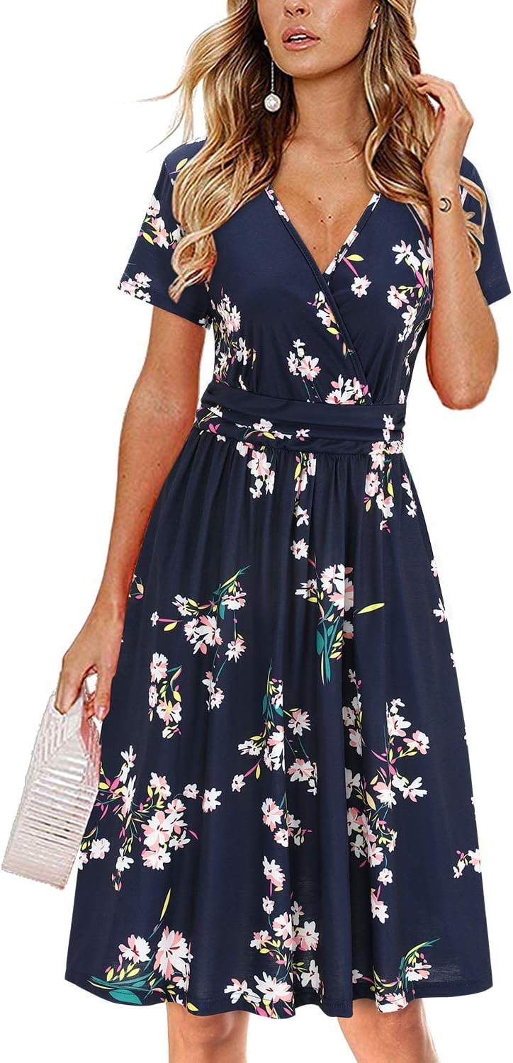 Sophie Robe Midi Femme Portefeuille – Col en V, Poches, Robe Florale Élégante
