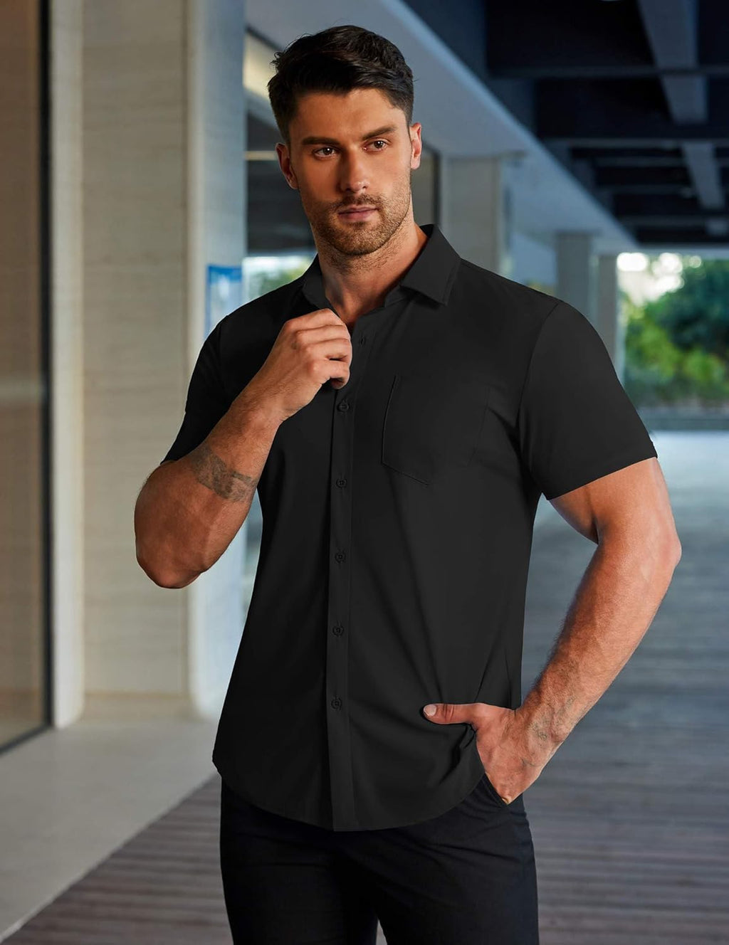 Chemise élastique pour homme Marco – Chemise business décontractée sans repassage à manches courtes