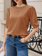 Elisa Pull Femme – Top en Maille avec Manches Bouffantes, Décontracté Élégant